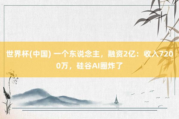 世界杯(中國) 一個東說念主，融資2億：收入7200萬，硅谷AI圈炸了